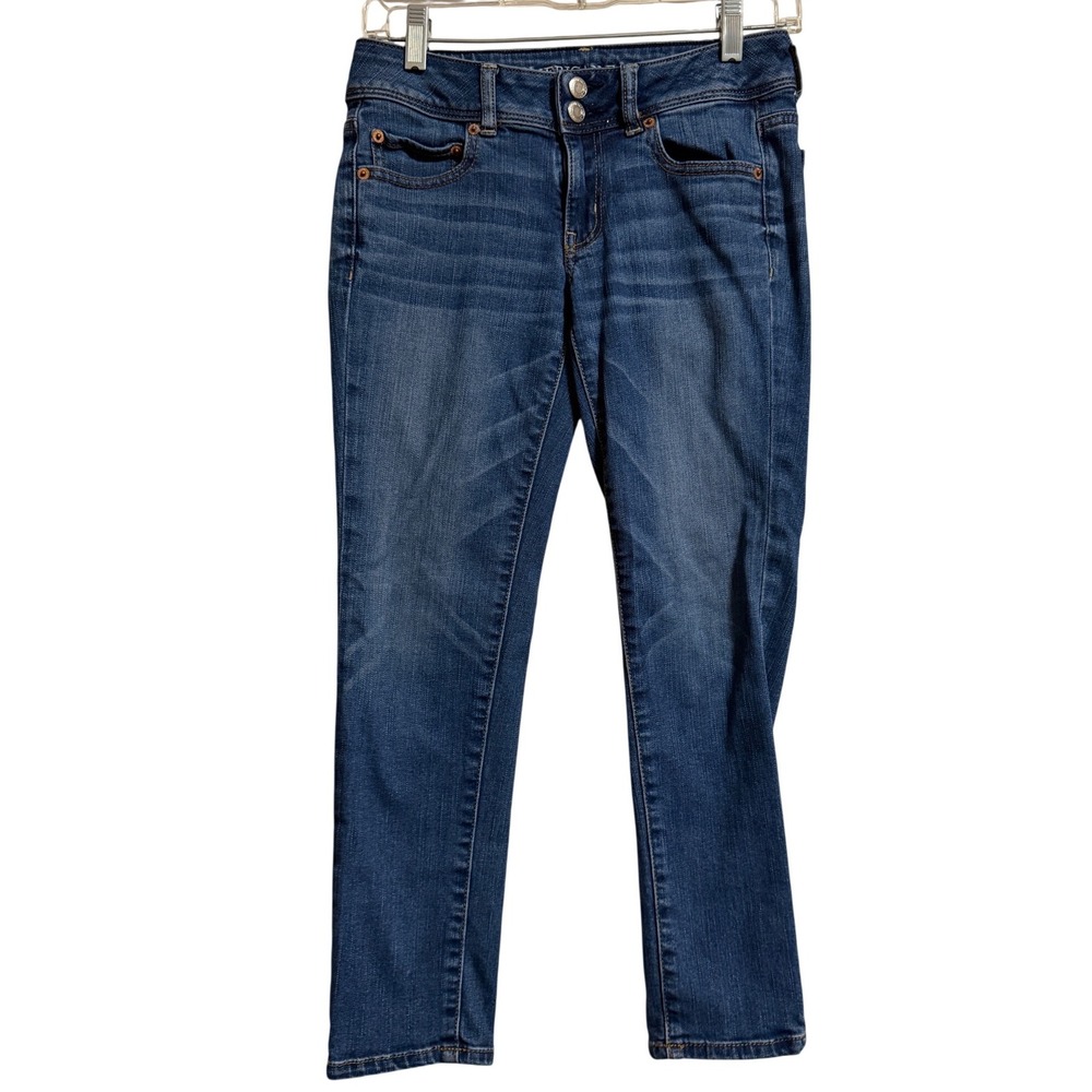 American Eagle Skinny Crop Super Stretch Jeans Blue Medium Wash Size 2